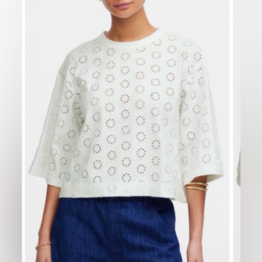 NWT Madewell Embroidered Wide-Sleeve Boxy Tee